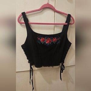 Dolls Kill - Widow Embroidered Black Crop Top - NWT -  XL